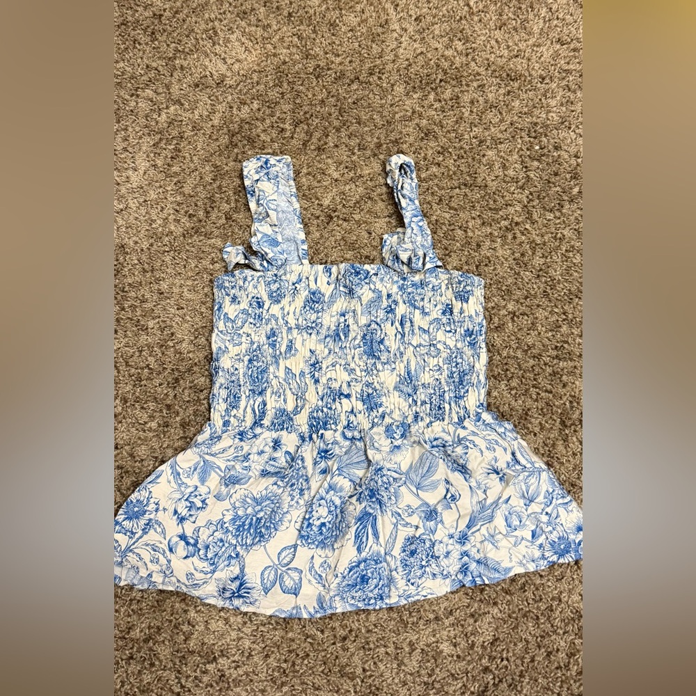 Skies Are Blue Floral Blue and White Tank Top